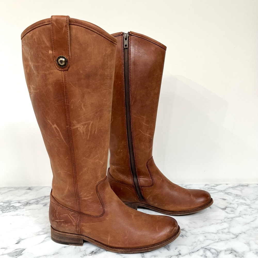 Women's Melissa Western Knee High Leather Boots Cognac Brown Woman’s Size 7B
